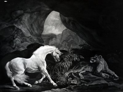 Benjamin Green tarafından kazınmış bir dişi aslan tarafından ürken bir at, 1774 by George Stubbs