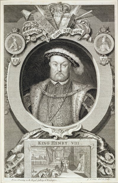 Henry VIII (1491-1547), Kensington'daki Kraliyet Galerisi'ndeki bir tablodan sonra by George Vertue