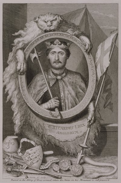 Richard I 'Coeur de Lion' (1157-99) 1189'dan İngiltere Kralı, Fontevrault'daki anıtındaki heykelinden, sanatçı tarafından oyulmuş (gravür) by George Vertue