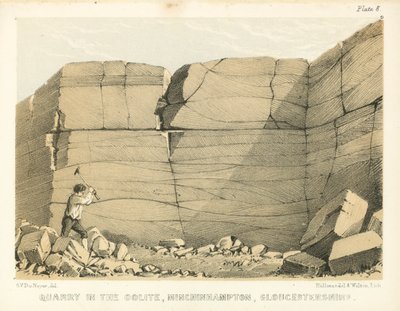 Oolitli Taş Ocağı, Minchinhampton, Gloucestershire (renkli gravür) by George Victor Du Noyer