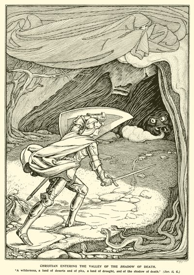 Hristiyan Ölümün Gölgesi Vadisine Giriyor (gravür) by George Woolliscroft Rhead
