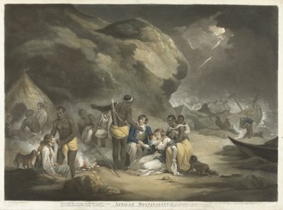 African Hospitality, pub.1791 (el renkli gravür) by George after Morland