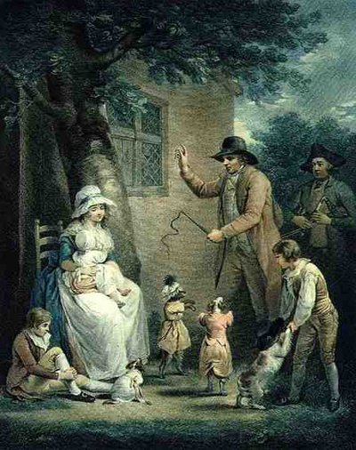 Thomas Gaugain (1748-1812) tarafından oyulmuş Dans Eden Köpekler, pub. T. Philipe, 1796 (nokta gravürü) (125548 çifti) by George after Morland