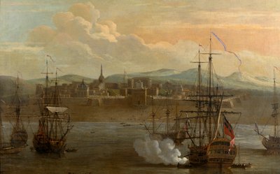 Hindistan, Madras'taki St George Kalesi'nin bir tablosu. 1731'de. Askeri kale ve gemilerin olduğu liman. Geminin topu ateşleniyor. Sigara içmek. Savaş. by George and Scott Samuel (1710 72) Lambert