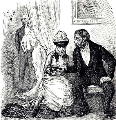 Zenginler arasında el falının popülaritesi hakkında yorum yapan bir karikatür. Resimli George du Maurier (1834-1896) Fransız-İngiliz karikatürist ve yazar by George du Maurier