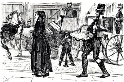 Kooperatif mağazalarının ilk günlerini gösteren bir karikatür. Fransız-İngiliz karikatürist ve yazar George du Maurier (1834-1896) tarafından resmedilmiştir. by George du Maurier