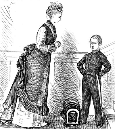 Bir anne yaramaz çocuğunu disipline ediyor by George du Maurier