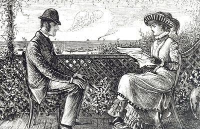 Karı kocayı betimleyen karikatür - koca, sorumluluklarının iptalini yayınlamadığı sürece karısının borçlarından sorumludur by George du Maurier