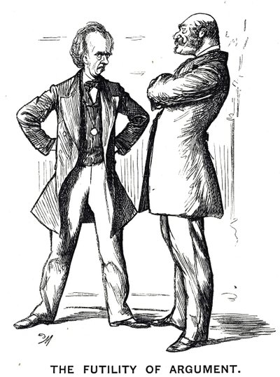 "Argümanın Boşluğu" başlıklı "Frenoloji Argümanı - Yeniden" başlıklı karikatür by George du Maurier