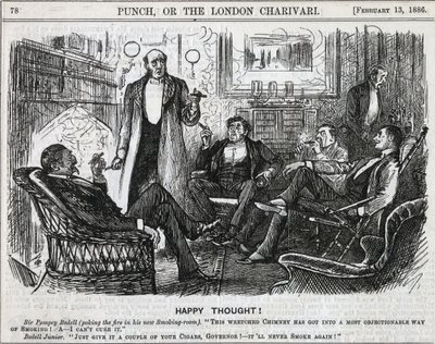 Beyler sigara odasında toplanmış yemekten sonra purolarını tüttürüyordu. George du Maurier karikatürü "Punch", Londra 1886. by George du Maurier