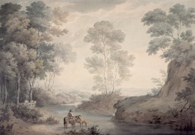 Nehir ve Sulama Atları ile Manzara by George the Elder Barret