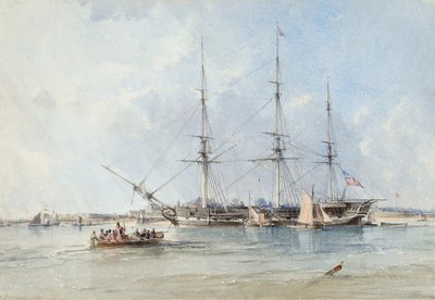 Blackwall firkateyni Seringapatam Tilbury Fort açıklarında demirli by George the Elder Chambers