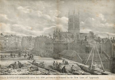 Eski Londra Köprüsü, yeni yaklaşım hattı için kaldırılmasından önce Temmuz 1830
