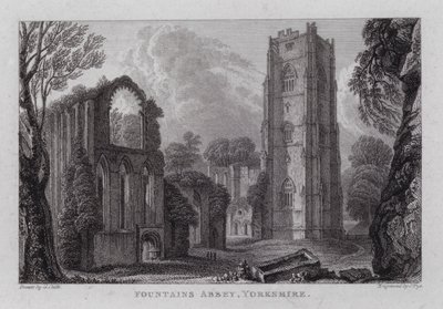 Fountains Abbey, Yorkshire (gravür) by George the Younger Cuitt