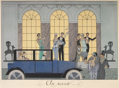 Au revoir. Arabayla giden insanlar. Akşam elbiseli insanlar. by Georges Barbier
