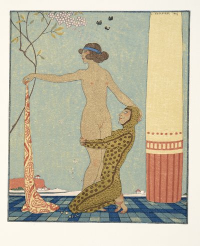 Bilitis, Les Chansons de Bilitis'ten bir çizim, Pierre Louys, pub. 1922 (kalıp baskısı) by Georges Barbier