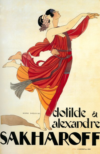Dansçılar Clotilde ve Alexandre Sakharoff 1921 (afiş) by Georges Barbier