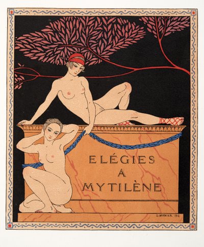 Midilli'deki Ağıtlar, Les Chansons de Bilitis'ten bir çizim, Pierre Louys, pub. 1922 (kalıp baskısı) by Georges Barbier
