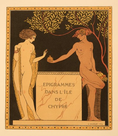 Kıbrıs Adası'ndaki özdeyişler, Les Chansons de Bilitis'ten bir çizim, Pierre Louys, pub. 1922 (kalıp baskısı) by Georges Barbier
