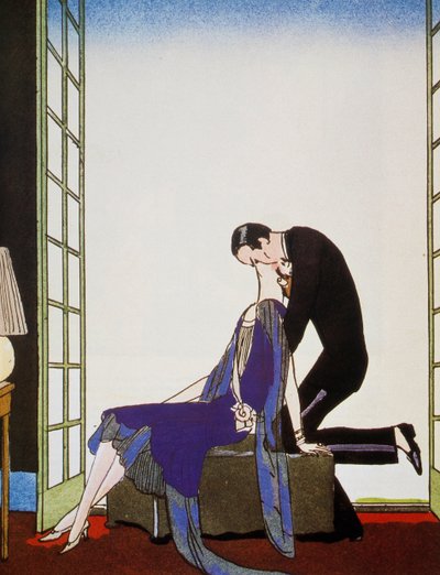 Ateş, litografi George Barbier (1882-1932), Falbalas et Fanfreluches, Almanach des Modes Presentes, Passees ve Futures