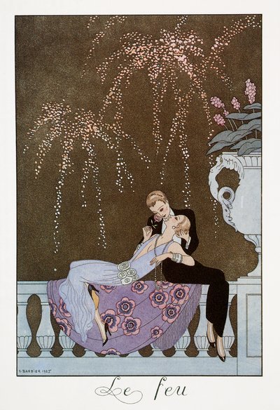 Ateş, litografi George Barbier (1882-1932), Falbalas et Fanfreluches, Almanach des Modes Presentes, Passees ve Futures