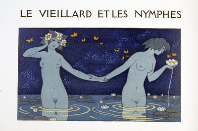 Yaşlı Adam ve Periler, Pierre Louys tarafından Les Chansons de Bilitis'ten bir çizim, pub. 1922 (kalıp baskısı) by Georges Barbier
