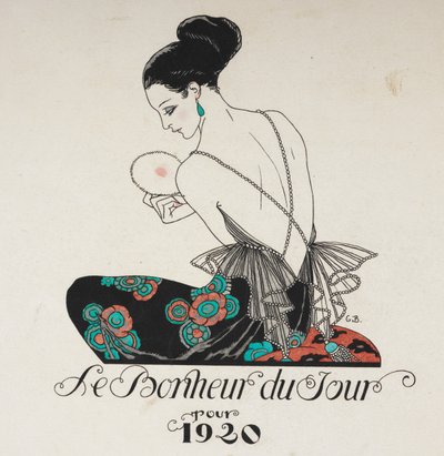 Günün mutluluğu. Çiçekli elbise giyen bir kadın. by Georges Barbier