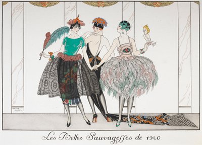 Les Belles Sauvgettes de 1920. Egzotik elbiseler giyen üç kadın. by Georges Barbier