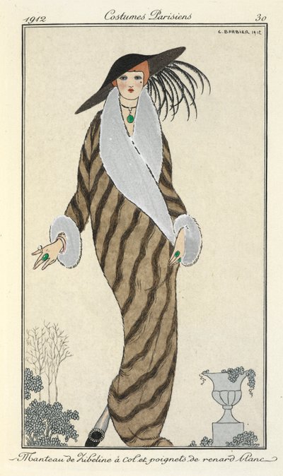 "Beyaz tilki yakalı ve manşetli Libeline ceket." by Georges Barbier