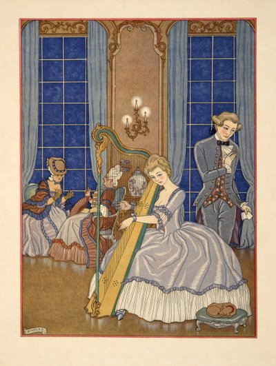Valmont Kurbanını Baştan Çıkarıyor, Pierre Chodlerlos de Laclos (1741-1803) pub'ın 'Les Liaisons Dangereuses' adlı resimden. 1934 (kalıp baskısı) by Georges Barbier