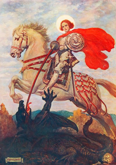 Kadim cesaret sözcüğümüz, adil Aziz George (renkli taş baskı) by Georges Bertin Scott