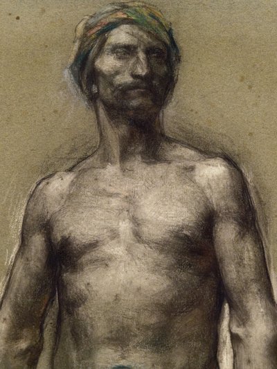 Türbanlı çıplak adam çalışması (detay) (1888 civarı). George Desvallières (1861-1950). Kağıt çubuk üzerine pastel, karton kağıt üzerine lamine edilir. Musee des Beaux-Arts de la Ville de Paris, PeuPalais. by Georges Desvallieres