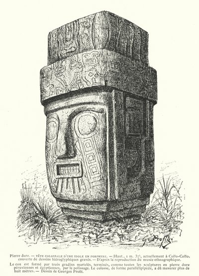 Devasa oyma porfir İnka idolü (gravür) by Georges Ernest Profit