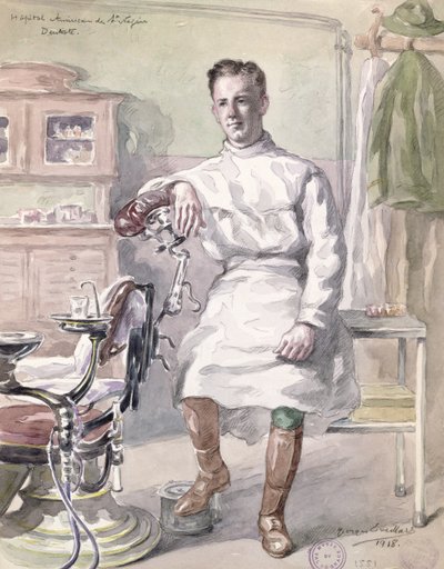 St. Nazaire Amerikan Hastanesinde Askeri Diş Hekimi, 1918 (kağıt üzerinde wc) by Georges Eveillard
