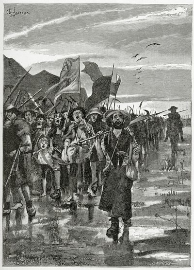 Le Torrent des isyancılar - Han d'Islande'den bir çizim, 19. Yüzyıl (bw gravürü) by Georges Marie Rochegrosse