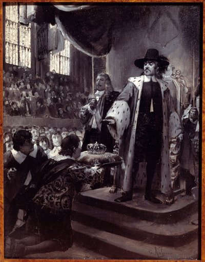 Olivier Cromwell (1599-1658) tacı reddediyor Büyük Britanya Cumhuriyeti