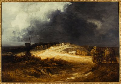 Moulins à Montmartre, yaklaşık 1830 (kağıt üzerine yağlıboya, tuval üzerine monte edilmiş) by Georges Michel