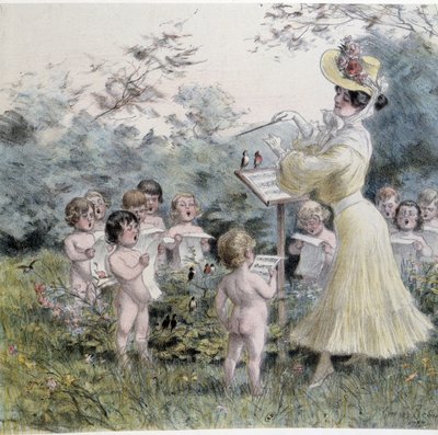 Aşklar: melekler şarkı söyleyen genç kadın by Georges Redon