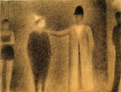 Palyaço ve üç karakter (Palyaço ve üç figür / Çalışma) by Georges Seurat