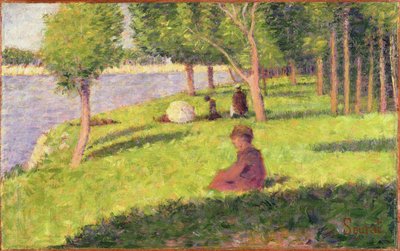 Oturan Figürler, La Grande Jatte Adasında Bir Pazar Öğleden Sonra Çalışması, 1884-85 (ahşap panel üzerine yağlı boya) by Georges Seurat