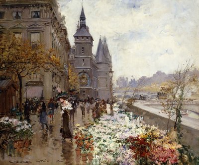 Seine Nehri Boyunca Bir Çiçek Pazarı, by Georges Stein