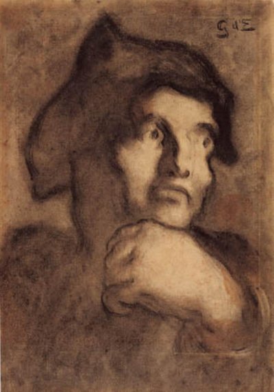 Çenenin altında sol eli olan bir erkek kafasının incelenmesi by Georges d