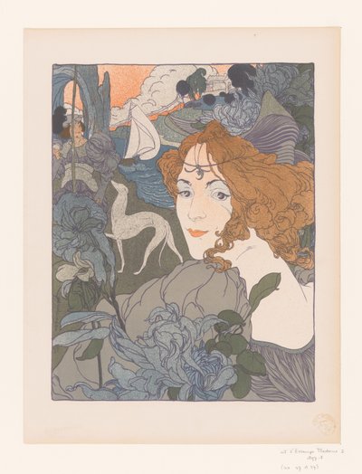 Nehir kenarında bir asilzade ve tazı olan bayan dönüş by Georges de Feure