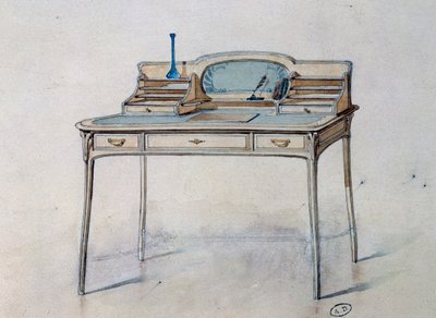 Bing Atelier (Art Nouveau Atölyesi) için Art Nouveau kadın yazı masası çizimi, c.1900 (suluboya ve kurşun kalem) by Georges de Feure