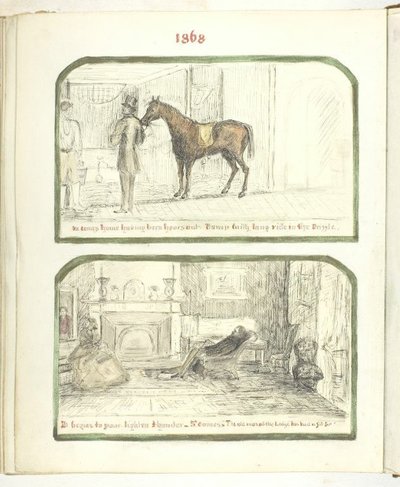 İsimsiz [atlı adam ve ateşin yanında dinlenen çift], 1868. by Georgina Cowper