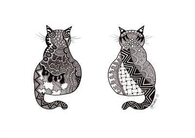 Bir Çift Kedi, 2015 (bristol tahta üzerine mürekkep) by Georgina Naisbitt