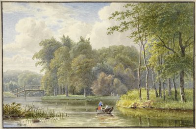 Kürekli bir teknede figürlerle manzara by Georgius Jacobus Johannes van Os