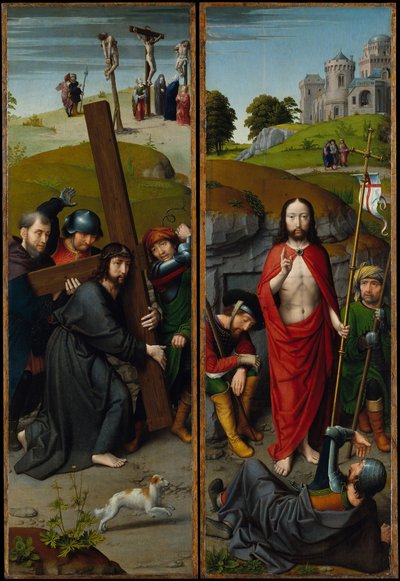 İsa, Çarmıha Gerilme ile, Diriliş, Hacılar ile..., ca. 1510. by Gerard David