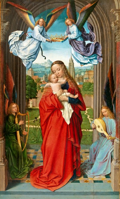 Dört Melekli Bakire ve Çocuk, c.1510-15 (tahta üzerine yağlı boya) by Gerard David