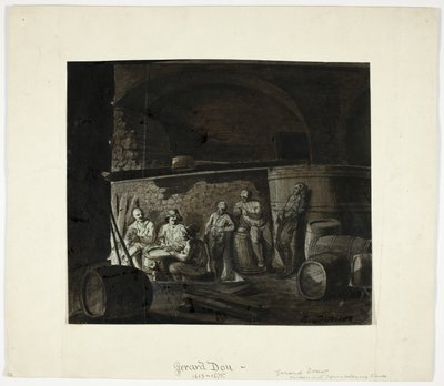 Adamlar İskambil ile Şarap Mahzeni by Gerrit Dou